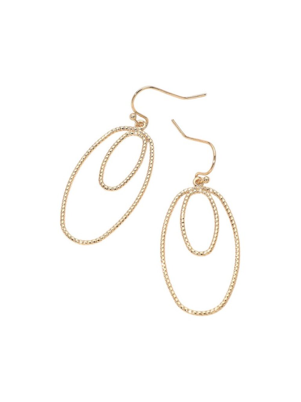 Tigerstars Gold Textured Metal Wire Double Layered Oval Drop Earrings